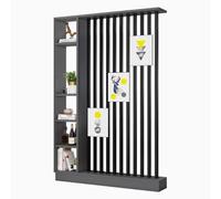 1 Elegante biombo de Madera con Estante for decoración del hogar, división de recibidor y Almacenamiento.(Gray+Black,55.1x9.4x79.5in)