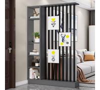 1 Elegante biombo de Madera con Estante for decoración del hogar, división de recibidor y Almacenamiento.(Gray+Black,47.2x9.4x79.5in)