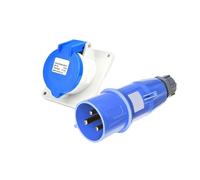 1 enchufe eléctrico de 3 pines, 32 A, IP44, for montaje en superficie de pared, conector de entrada for fábricas, metro, estadios e industria.(Male Plug Set4)