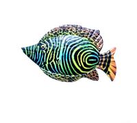 1: Escultura artística de pared de peces, 30 x 17,5 cm para decoración de jardín colgante al aire libre/interior, peces tropicales coloridos pintados a mano, construcción de hierro (verde)