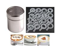 1 espolvoreador de cacao - 1 lápiz barista de 16 piezas / juego de café dibujo capuchino forma fantasía, café impresión modelo espuma espray, molde de azúcar en polvo colador