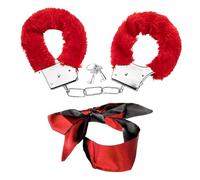 1 esposas peludas, 1 cinta de seda, juego de juguetes de rol para adultos, accesorios de vestir para fiestas, juegos de rol, hogar y viajes (rojo)