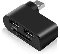 1 estación de acoplamiento USB 2.0 4 en 1, color negro, 1 USB 2.0, 480 Mbps, 180 grados, tarjeta divisora giratoria, lector rápido para laptop, portátil, adaptador de concentrador USB, accesorios de