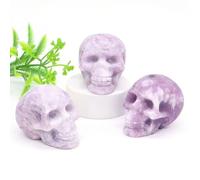 1 estatua de cabeza de cráneo de piedra de cristal natural, figura de brujería, manualidades, decoración del hogar, regalos, lepidolita lila