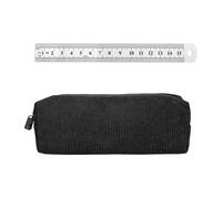 1 Estuche De Lápices De Pana Negra Y 1 Regla De Acero Inoxidable, Juego De Papelería Para Estudiantes, Almacenamiento Multifunción, Apto Para Estudio Y Oficina.