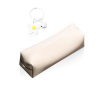 1 Estuche Para Lápices De Color Blanquecino, 1 Colgante De Flor Pequeño, Estuche Para Lápices De Organización Y Almacenamiento, Bolsa De Papelería De Cuero, Estuche Para Lápices Con Cremallera