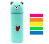 1 Estuche Para Lápices De Oso, 100 Páginas De Notas Adhesivas, Estuche Para Lápices De Silicona Suave, Lindo Portalápices De Oso De Dibujos Animados, Caja De Almacenamiento Multifuncional (Verde)