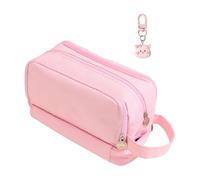 1 Estuche Rosa Y 1 Lindo Llavero De Cerdito, Estuche De Gran Capacidad, Estuche Para Niñas, Estuche Multifuncional, Papelería Para Estudiantes