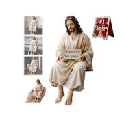 1 figura de compañero de escritorio de resina de Jesús, diseño hecho a mano sentado estatua de Jesucristo, estatua de Jesús con signo de Jesús, regalo religioso espiritual único para tablero de coche
