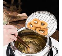 1 freidora de cocina, olla de acero inoxidable con tapa, estante de goteo de aceite de cocina con termómetro (201 + 24 cm)