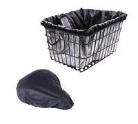1 Funda para Lluvia para Cesta De Bicicleta con 1 Funda para Asiento De Bicicleta, Cesta Impermeable para Bicicleta, Portaequipajes para Bolsa De Bicicleta, Se Adapta A Bicicleta (Negro)