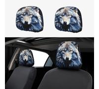 1 funda para reposacabezas de coche, suave, transpirable, protector de cabeza de lobo sobre fondo azul, fundas para reposacabezas de asiento de coche, fundas para reposacabezas para SUV, accesorios