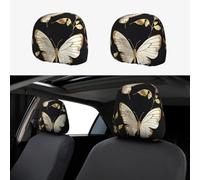 1 funda para reposacabezas de coche, suave, transpirable, protector para reposacabezas de coche, color dorado, blanco, mariposas, negras, funda personalizada para reposacabezas de asiento de coche
