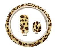1 Funda para Volante con Estampado De Leopardo Y 2 Fundas para Manillar, Funda Cálida para Volante, Funda para Volante Personalizada A La Moda, Funda para Volante De Felpa