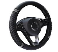 1 funda para volante de coche, color negro, con diamantes de imitación, cubierta de cuero para volante, funda elástica para volante