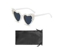 1 gafas de sol en forma de corazón para mujer con 1 bolsa para gafas, gafas en forma de corazón, gafas de sol de perlas, gafas de sol para fiestas, adecuadas para mujeres para usar en la playa,