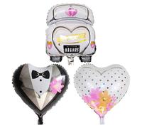 1 globo de coche de boda con 2 globos de corazón, decoración de boda para recién casados, novia y novio