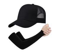1 Gorra De Béisbol Negra, 1 Par De Mangas, Gorra De Béisbol De Malla Transpirable, Gorra Deportiva De Verano, Gorra De Malla De Algodón con Hebilla Ajustable, Sombrero para El Sol De ala Ancha