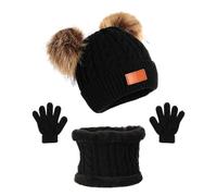 1 gorro, 1 manguito para el cuello, 1 par de guantes, juego cálido de invierno para niños, orejeras hinchadas, guantes de punto gruesos, cuello de forro polar, regalo para niños y niñas de 1 a 6 años