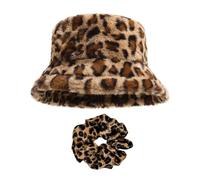 1 Gorro De Felpa Con Estampado De Leopardo Y 1 Corbata Para El Pelo Con Estampado De Leopardo, Bonito Gorro De Pesca, Cálido Gorro De Invierno, Clásico Y Versátil, Gorro De Invierno Para Mujer.