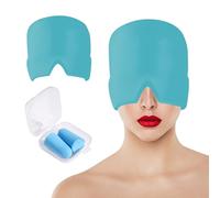 1 gorro de gel de una cara con 1 par de tapones para los oídos, fresco y calmante, adecuado tanto para calor como para frío, gorro reutilizable, adecuado para cabeza, ojos (azul)