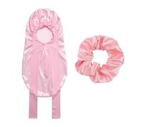 1 Gorro De Noche Largo Con Banda Elástica Y 1 Cinta Para El Pelo, Gorro De Turbante Rosa, Gorro De Satén Para Mujer, Gorro De Seda Para Dormir, Gorro De Noche Ajustable, Gorro Rizado