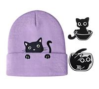 1 Gorro De Punto, 2 Broches De Gato, Gorro Bordado De Gato, Gorro Cálido De Dibujos Animados Lindo, Gorro De Moda