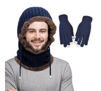 1 Gorro Todo En Uno Cálido Y 1 Par De Guantes De Punto, Accesorios De Protección Contra El Frío En Invierno, Gorro De Lana Suave, Calentador De Cuello