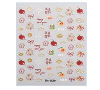 1 hoja de calcomanías de uñas para festivales de primavera con patrones tradicionales, calcomanías de manicura para mujeres y niñas