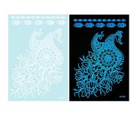 1 hoja de tatuajes temporales azules que brillan en la oscuridad, decoraciones corporales, resaltando flores abstractas, calcomanías para mujeres y niñas, tatuajes tribales azules