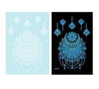 1 hoja de tatuajes temporales azules que brillan en la oscuridad, decoraciones corporales, resaltando flores abstractas, calcomanías para mujeres y niñas, tatuajes tribales azules