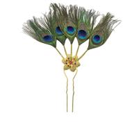 1 horquilla de plumas para mujer, pluma de pavo real, horquillas en forma de U, horquillas para el pelo, aleación de estrás, accesorios para el cabello, accesorios para el cabello, tocado para mujeres