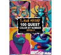1-Hour Mystery 100 Quest Color By Number Adults And Teens Edition -01: Pop Art Animals in Five Unique Mosaic Shapes: Circles, Triangles, Hexagons, Rectangles, and More with a Master Color Palette