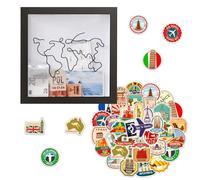 1 hucha, 50 pegatinas para tarjetas, tarjeta de viaje, sellos, caja de tarjetas con impresión de mapa del mundo, caja de recuerdos