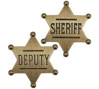 1 insignia de sheriff y 1 insignia de sheriff adjunto, broche de metal personalizado para disfrazarse, insignias de policía, pin de policía occidental, estrella del viejo oeste, accesorio para niños y
