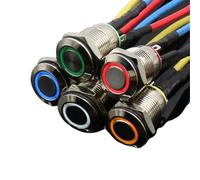 1 interruptor de botón metálico de 12 mm con LED, 3 V, 5 V, 12 V, 24 V y 220 V, pulsador momentáneo de reinicio automático, resistente al agua y iluminado.(WHITE,24V)