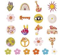 1 juego de 16 parches de tela floral y 6 parches de tela bordada en colores caramelos, un total de 22, parches de aplicación para niños, para parches de manualidades