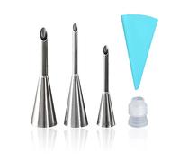 1 juego de 3 boquillas para pastelería, jeringas profesionales para pasteles de hojaldre de acero inoxidable, herramientas de cocción a boca crema, con 1 bolsa de pastelería de 10 pulgadas, 1 conector