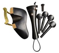 1 juego de accesorios for viola de ébano, piezas de cordal con tripa, instalación de soporte de barbilla, abrazadera de corcho, clavijas, pasador de extremo