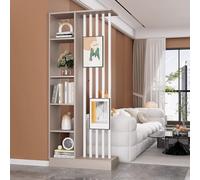 1 Juego de biombo Minimalista de Madera con estantes: Elegante biombo Independiente for Oficina en casa y recibidor.(Khaki+White 31.4x9.4x80.7in)