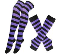 1 juego de calcetines largos algodón por encima la rodilla for mujer, rayas blancas y negras, tejidos cálidos para Deportes Correr Volar(PURPLE)