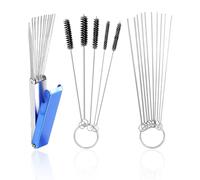1 juego de cepillos de limpieza para carburador, 5 cepillos de limpieza + 10 agujas de limpieza + 1 juego de limpieza, agujas de limpieza de acero inoxidable, adecuado para motocicletas y coches