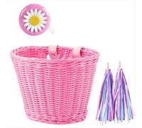 1 juego de cesta de mimbre para bicicleta, accesorios para manillar de bicicleta, color rosa