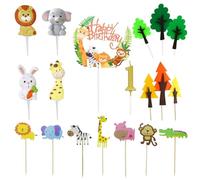 1 Juego De Decoración De Pastel De Cumpleaños Con Tema Animal De 1 Año, Decoración De Pastel De Cumpleaños De 1 Año, Decoración De Pastel De Jungla
