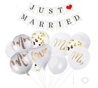 1 juego de decoraciones de boda al aire libre, decoraciones de banderas de boda, globos de boda brillantes, globos decorativos de lentejuelas, globos de aluminio en forma de corazón