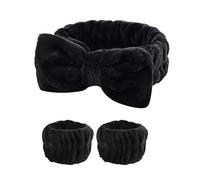 1 juego de diadema elástica para mujer, diadema para el pelo y muñequera con lazo, de felpa, para lavar la cara, para el hogar, maquillaje, para lavar la cara, diadema elástica para lavar la cara,