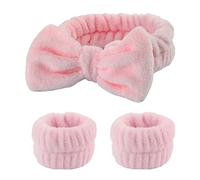 1 juego de diadema elástica para mujer, diadema para el pelo y muñequera con lazo, de felpa, para lavar la cara, para el hogar, maquillaje, para lavar la cara, diadema elástica para lavar la cara,