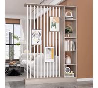 1 Juego de Elegante biombo de Madera Independiente con estantes: Expositor for decoración del hogar, la Oficina y la Sala de Estar.(Khaki+White 55.1x9.4x80.7in)