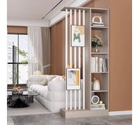 1 Juego de Elegante biombo de Madera Independiente con estantes: Expositor for decoración del hogar, la Oficina y la Sala de Estar.(Khaki+White 31.4x9.4x80.7in)
