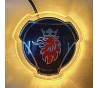 1 juego de emblema plateado azul para capó de rejilla delantera de camión Scania, emblema con iluminación LED de 24V, accesorios iluminados, tira de luz (iluminación amarilla)